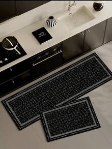 1 buah Keset Lembut Lumpur Diatom Garis Hitam & Putih Minimalis, Alas Hitam dengan Tekstur Halus Bergaris Silang dan Pinggiran Titik-titik Dua Lapis, Keset Lantai Anti Selip yang Menyerap untuk Dapur, Kamar Mandi, Lorong Masuk, Ruang Cuci, Kamar Tidur, Ruang Tamu, Karpet Kecil Dekoratif - MultiWarna - View 2