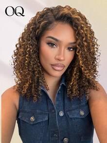 OQ 180% Density 16-28 Inch Soft Comfortable 3-In-1 Half Wig Brown Ombre Highlight Curly Wig No Glue No Lace Natural Hairline Seamless Half Wig - S2/30 - View 3