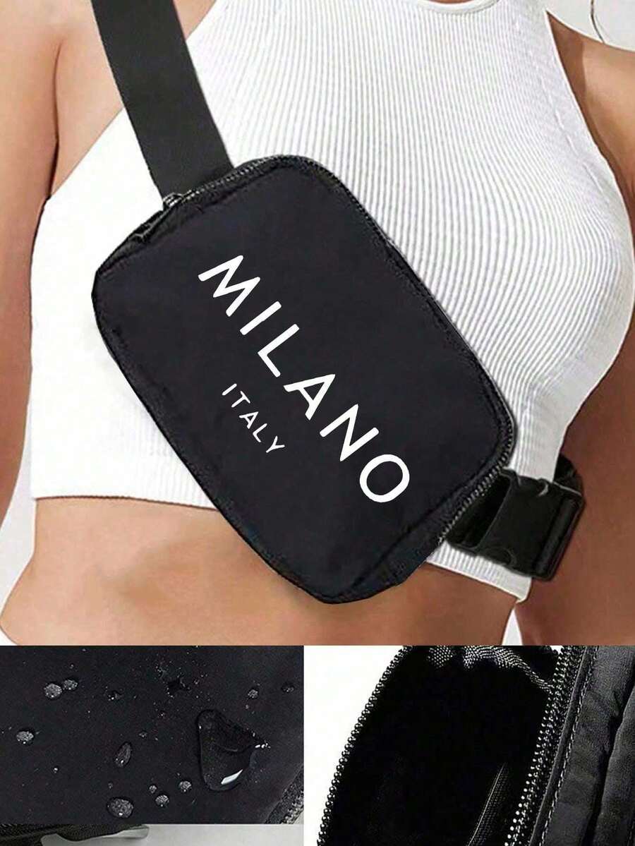 One Milan 義大利圖案迷你斜背包,可調節肩帶,義大利印花腰包,尼龍小腰包,運動健身防水收納包,多功能斜挎胸包,小腰包,適合運動、跑步、旅行、健行 - 彩色 - 查看 1
