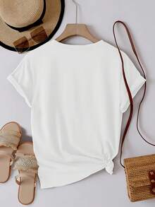 Women's Car Vitality Pattern Print Fashion Sport Crew Neck Short Sleeve T-Shirt Sweatshirt - White - View 2
