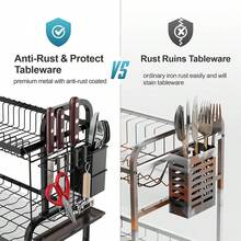 LÈRFM [MXBTG]1pc Dish Rack, Double Layers Space Saving Dish Drying Rack, Countertop Household Large Capacity Dish Storage Holder, For Kitchen Countertop, Kitchen Organizers And Storage, Kitchen Accessories - Black - View 5