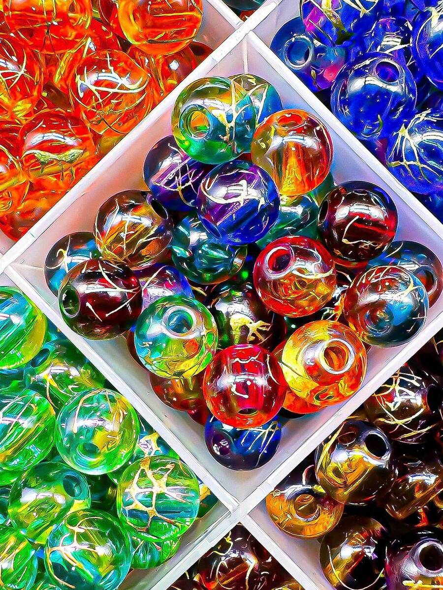 50 piezas de cuentas de 8 mm transparentes con línea dorada cepillada de doble color, accesorios sueltos para hacer joyas DIY, llaveros y cadenas de teléfono - Cuentas de hilo de oro cepillado - Ver 1