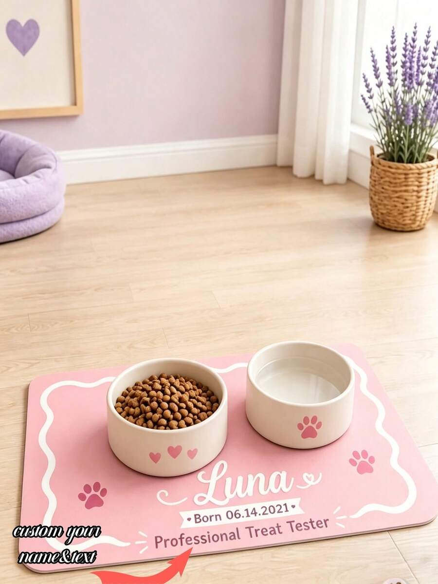 1PC Personalized Name And Photo Pet Mat, Custom Pet Food Mat, Minimalist Design Placemat, Anti-Slip Feeding Mat For Cats, Ideal For Pet Owners, Perfect Gift For Pet Lovers, - Multicolor - View 1