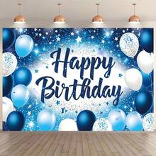 1 Piece Of Blue Happy Birthday Background Cloth. Suitable For Birthday Party Decoration, Cake Table Background Decoration, All Props, Perfect Birthday Party Decoration Supplies. - Multicolor - View 2