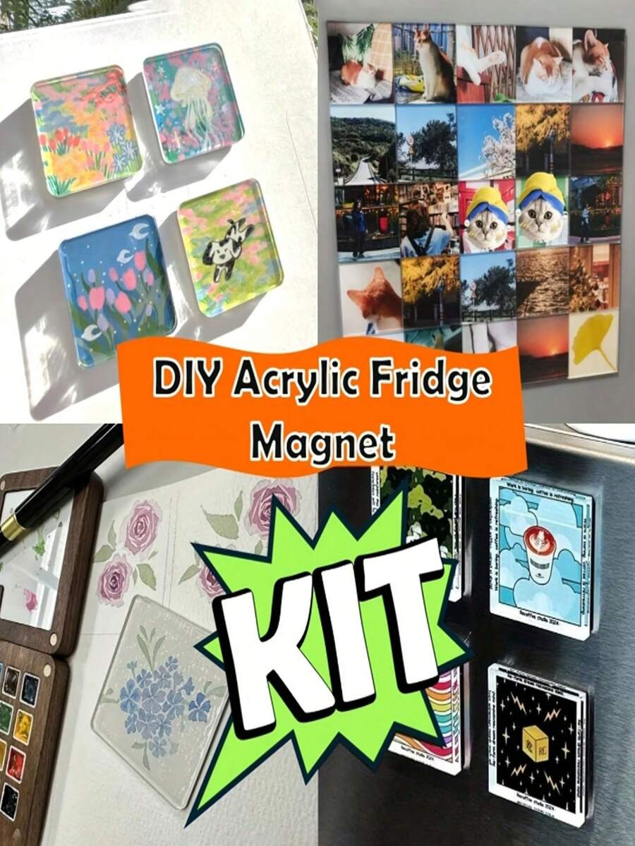 2/5/10pcs DIY Acrylic Refrigerator Magnet Kit With Self-Adhesive Glue, Easily Create Fridge Magnets, Photo Albums And Stickers With Any Photo Or Colorful Image, Home Decor, Restaurant Decor, Handmade Souvenir Gift, Valentine's Day Gift, Handmade DIY Gift - A - View 1