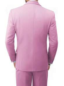 Men's Fashion New Solid Color Slim Fit Stretch 3 PiecesSuit Set, Including Double-Breasted Blazer, Vest, And Pants, Business Work Formal Wear - Pink - View 2