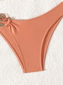 New 2026 Model: New Two-Piece Bikini With Metallic Accessory And Solid Color For Women, Beach Swimsuit With Opening - 棕褐色 - 查看 5