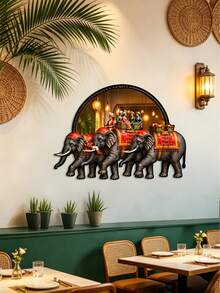 1 pieza Decoración de pared de metal 2D plana con desfile de elefantes reales, decoración de pared con forma de elefante bohemio exótico, adecuada para sala de estar, entrada, dormitorio, decoración del hogar, patio, regalo de vacaciones, regalo de inauguración de casa, regalo de cumpleaños, regalo de Navidad - elefante aristocrático - Ver 4