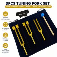 Gold 3-teiliges Chakra-Stimmgabel-Set, 128Hz, 256Hz, 512Hz, für Körpergewichtung Stimmgabel Chakra-Training und Yoga-Training, Reiki und Meditations-Essentials, Energie-Arbeit-Tuner - Gold - Übersicht 4