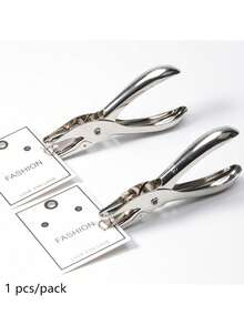 1pc Iron Metal Handheld Puncher, Silver Booklet Textbook Leather Belt Punch DIY Hand Tool - Silver - View 2