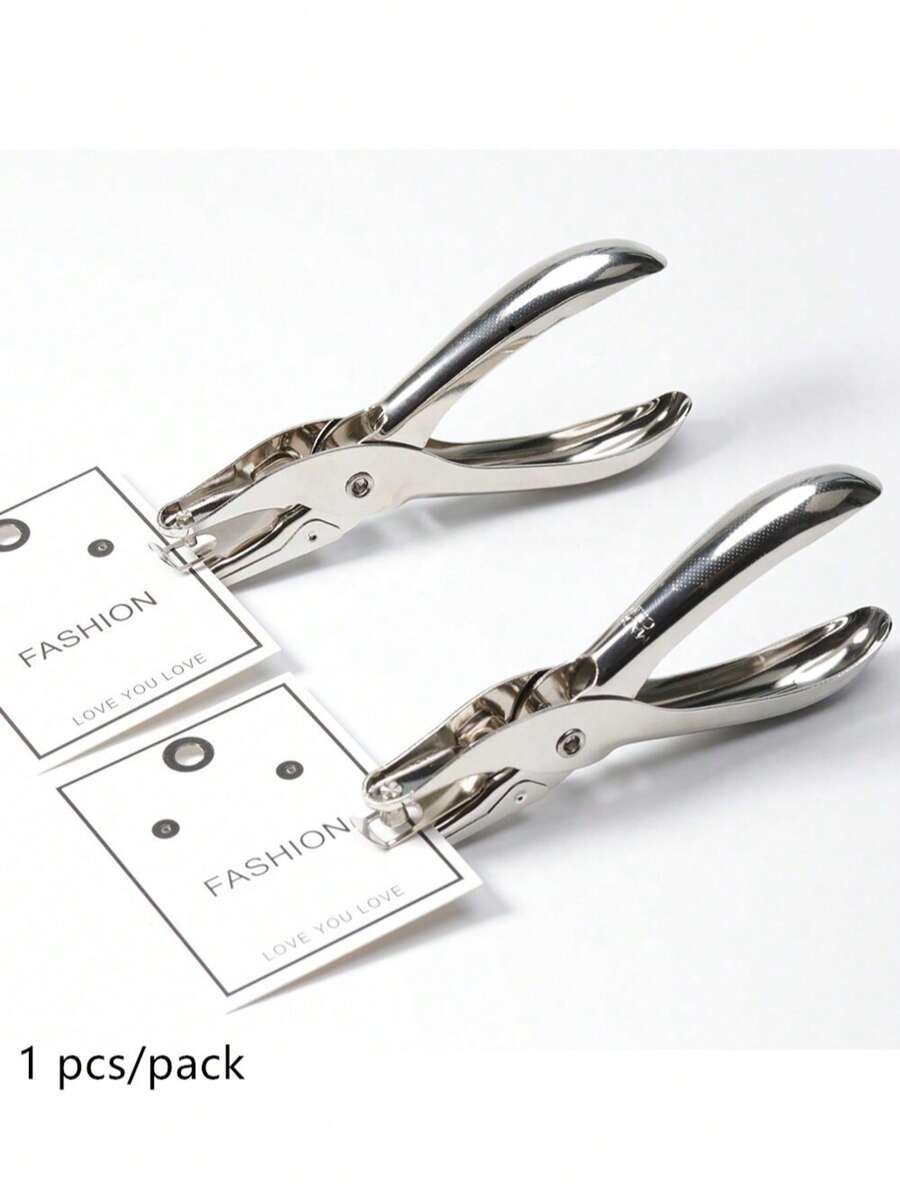 1pc Iron Metal Handheld Puncher, Silver Booklet Textbook Leather Belt Punch DIY Hand Tool