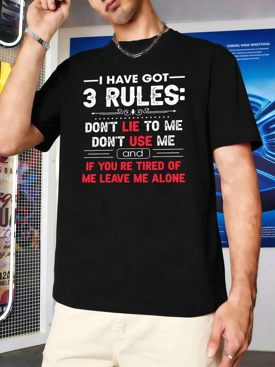 T-shirt hom me avec slogan graphique, tissu de haute qualité, coupe décontractée, style hip-hop urbain, confortable, imprimé accrocheur - Noir - Voir 1