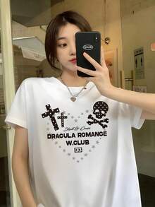 Women's Summer Fashion Short-Sleeved T-Shirt, Versatile Loose-Fitting Round Neck Top - White - View 2