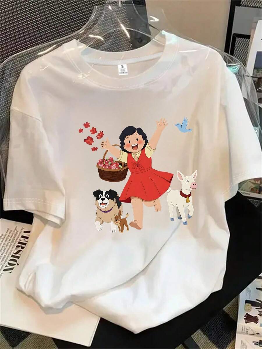 Camiseta de manga corta para mujer con estampado de Heidi's Wonderland para niña, ideal para primavera/verano. El regalo perfecto para estas fiestas. - Blanco - Ver 1