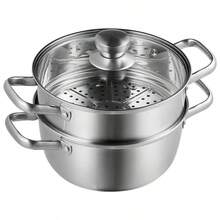 GOOGEER Stainless Steel Set Large Capacity Double-Layer Steamer, 1 Thick Steamer And 1 Heightened Steam Grid And 1 Lid, 1pc For Home Multi Functional Stainless Steel Steamer Thickened, Suitable For Multiple Stoves, For Home, Restaurant, Cooking Pot - View 3