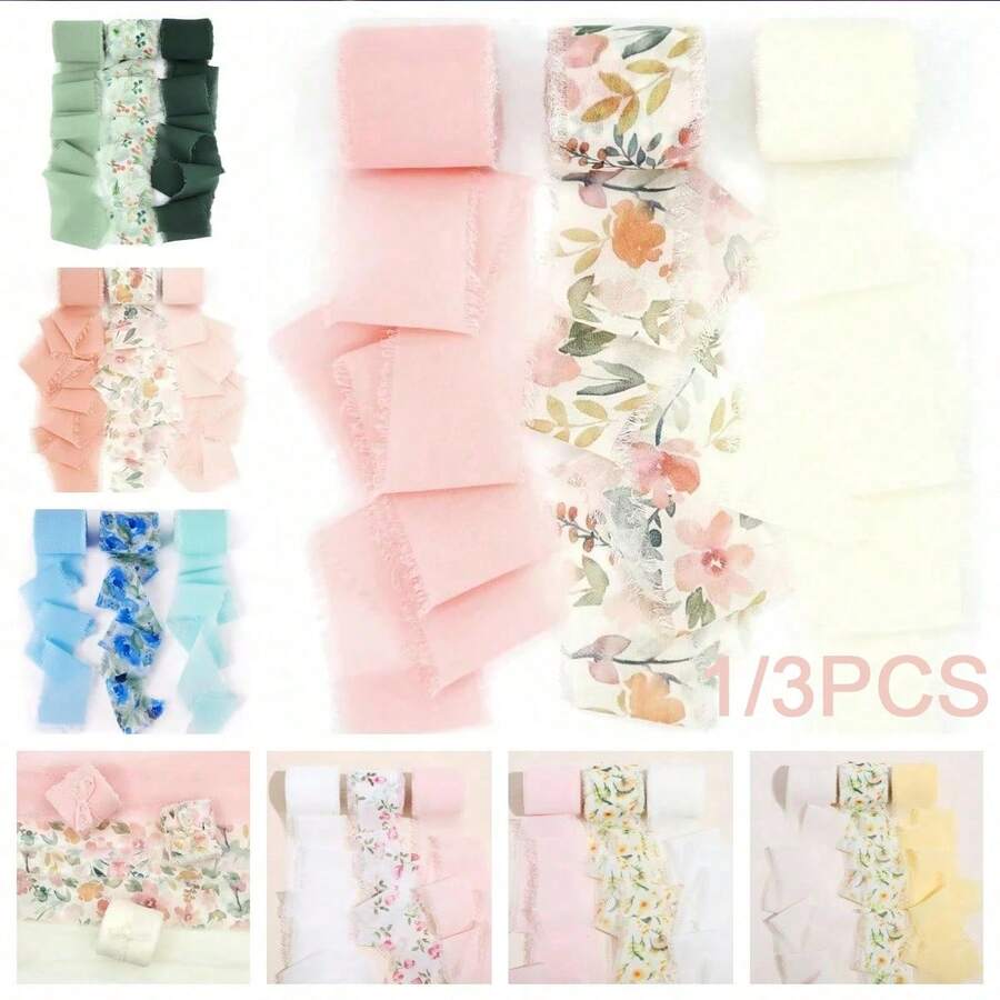 1/3 Roll Total 5m Chiffon Tassel Ribbon, 1.5 Inch Wide, 16.5 Yards Long, Suitable For Wedding Invitations, Bouquets, Handicrafts, Gift Wrapping