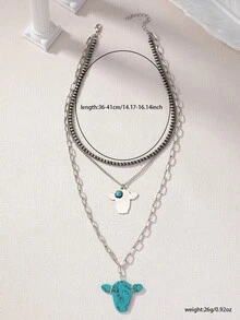 Juego de 3 collares apilados estilo occidental con decoración de piedra turquesa y plata antigua, Howdy Y'all - Multicolor - View 4