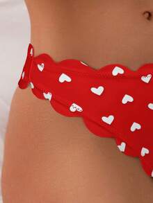 New 2026 Model: Women's Multicolor Ruffled Bikini Swimsuit With Red Heart-Shaped Bow - Red Background With White Heart - View 4