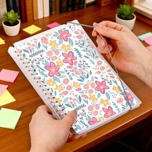 A5, 120 Seiten, Rosa Blumen Notizbuch, PP transparentes Loseblatt Notizbuch, Spiralgebundenes Tagebuch, abnehmbare Loseblatt Seiten, Planer, Reisejournal, Lernen, Schreibwaren, Geschäft, Studium, Büro, kreatives Geschenk Schulbedarf - A5 - Übersicht 3