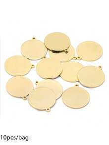 10pcs/Pack Stainless Steel Round Charm Tag, Round Coin Pendant For Necklace, Hair Accessory, DIY Jewelry Making - Steel - View 8