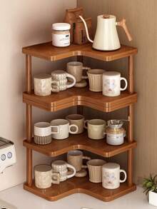 1pc Vintage Multi-Layer Corner Shelf, Wooden Material, Kitchen Corner Storage Rack, Cup/Mug/Coffee Cup Holder, Multi-Functional Desktop Storage Rack, Spice Rack, Desk Bookshelf And Home Goods Storage Rack, - Multicolor - View 5