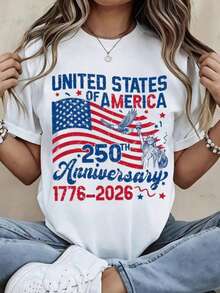 Locally Available Patriotic T-Shirt Commemorating The 250th Anniversary Of The United States Of America, Featuring The American Flag And The Statue Of Liberty. - 白色 - 查看 12