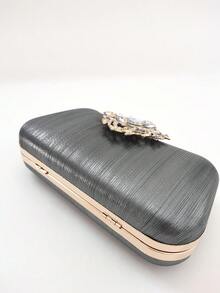 Luxury Rhinestone Evening Bag, Charming, Elegant And Exquisite Small Square Rhinestone Decorated Clutch, Suitable For Parties And Banquets - Grey - View 9
