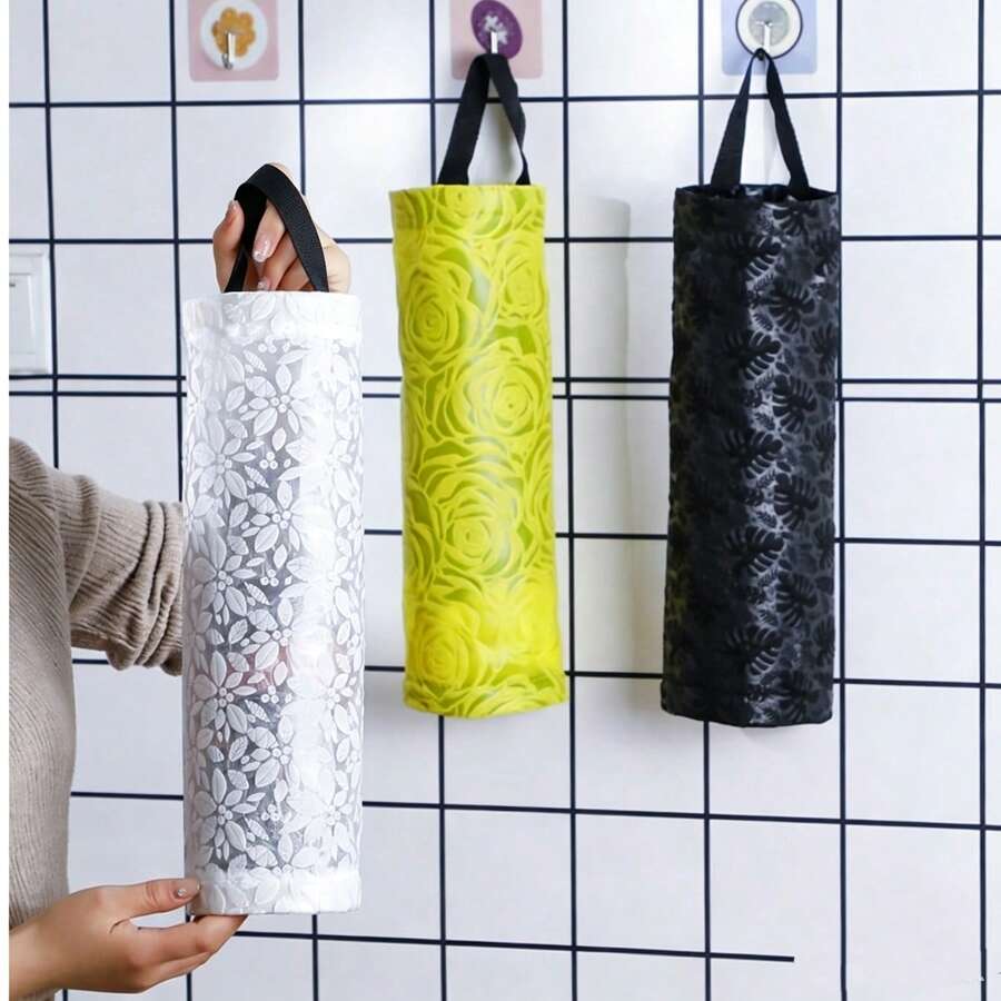1个创意壁挂式垃圾袋架,塑料袋收纳架,厨房垃圾袋分配器,无需钻孔 - 彩色 - 查看 1