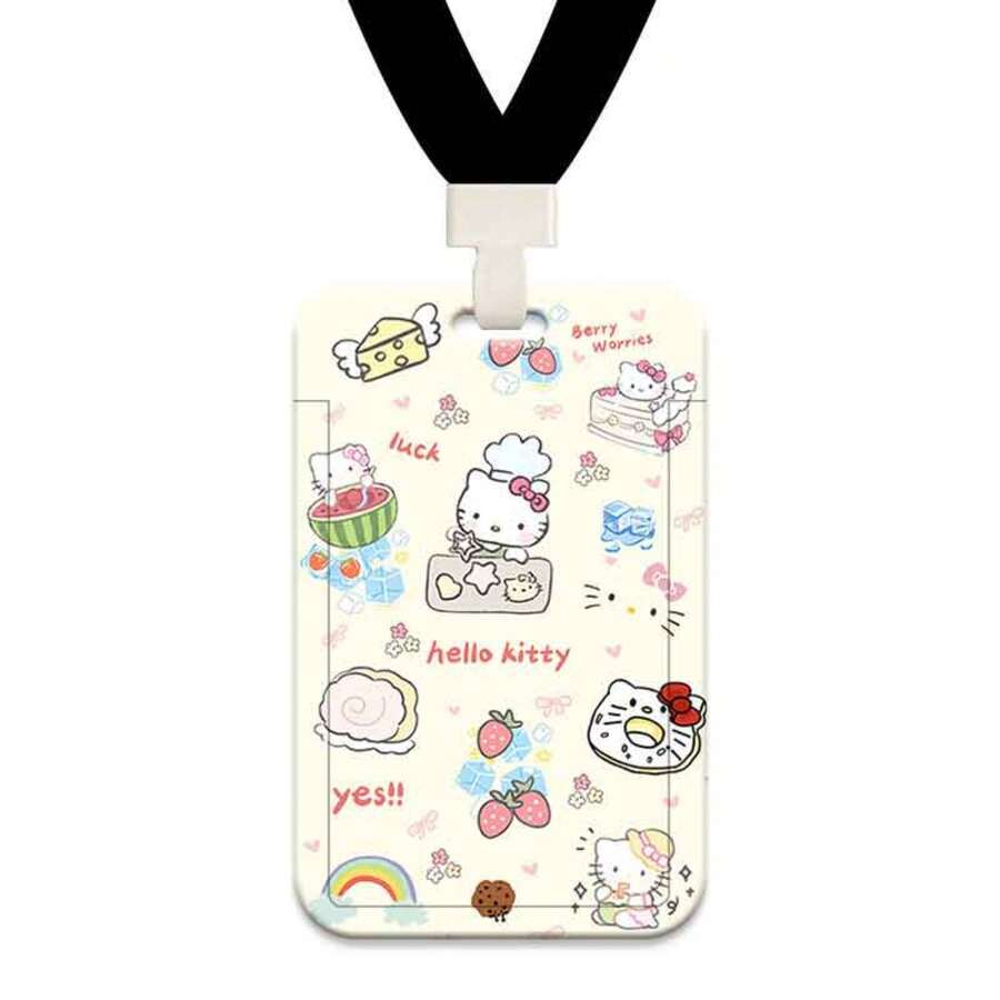 MINISO Cute Sanrio Hello Kitty Character Vertical Sliding Card Holder, Anime ID Badge Holder With Lanyard Or Braided Leather Lanyard, Back To School Gift For Teenage Girls Students - Style 4 - View 1