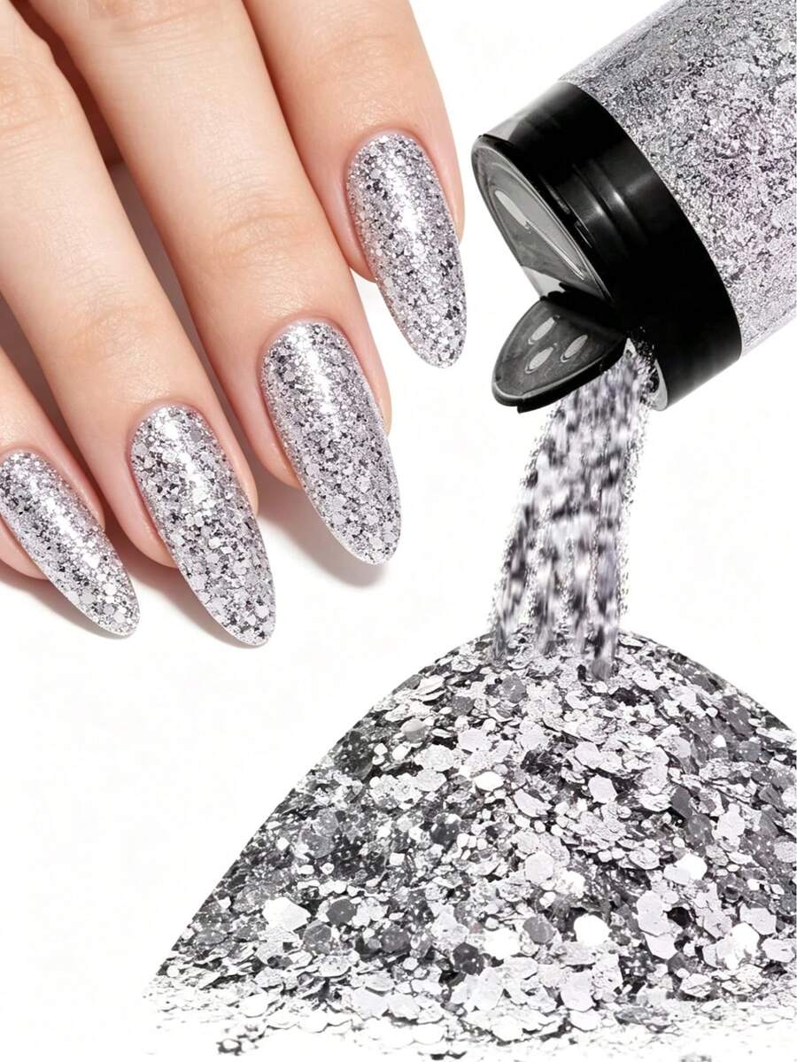 Holographic Chunky Nail Glitter, 120ML Chunky And Fine Mixed Craft Glitter, Bulk Laser Sequin Glitter For Nail Art,Epoxy Resin Tumbler Jewelry Making Glitter - Silver - View 1