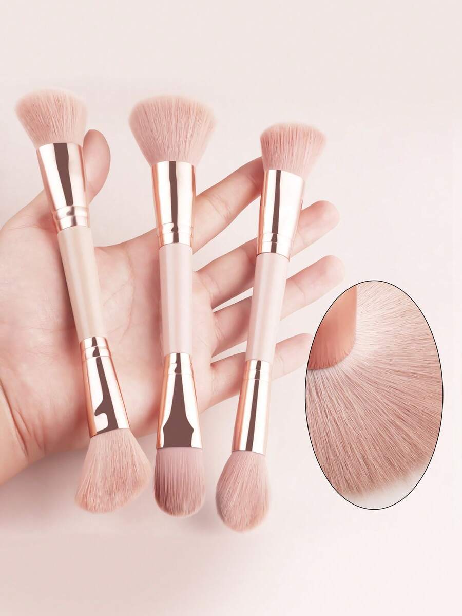 ronshadow 3pcs Dual-Ended Makeup Brush Set Including Powder Brush + Blush Brush + Foundation Brush + Contour Brush Soft Bristle Full Face Makeup Tool - Multicolor - View 1