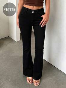 Retro Elegant High Waist Button Slim Fit Low Waist Sexy Casual Washed Solid Color Jeans Spring Black - Black - View 2