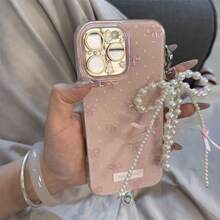 Funda de teléfono con lazo rosa y lunares de estilo minimalista y lindo, compatible con iPhone 17 Pro Max, 17 Pro, 17 Air, 17, 16, 15, 14, 13, 12, 11 Pro Max Plus, cubierta trasera protectora suave, regalo para niñas - Base de maquillaje + Lazo - Ver 2