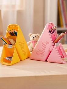 1pc Customized Name Pencil Case, Personalized Name Printing, Triangular Standing Design, Perfect Gift Choice For Students, Back To School, Birthday And Graduation Season - Multicolor - View 7