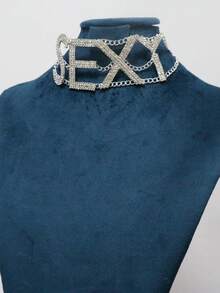 1pc Fashion Letter "NASTY" Rhinestone Necklace, Sexy Women's Party Jewelry Accessory - Silver - View 3