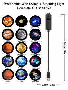USB Planetarium Galaxy Projector Light, 15 Patterns Moon Earth Mars Saturn Starry Sky Projection Night Light, Breathing Atmosphere Lamp, Suitable For Bedroom Ceiling Home Theater Party Decoration - Black - View 14