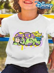 Disney Buzz Lightyear Fun Kids T-Shirt, TOY STORY, Buzz Lightyear, Aliens Graffiti, Fun And Versatile Top - 白色 - 查看 2