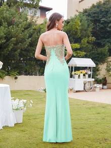 MisShow Elegant Sleeveless Round Neck Maxi Bodycon Dress With Contrast Sequin & Embroidery For Formal Events And Prom - 薄荷綠 - 查看 2