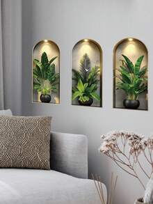 1pc 3D Green Plant Wall Sticker, Potted Greenery Peel And Stick Removable Wall Decal, Suitable For Home Office Living Room Bedroom Art Room Decoration - 1PC - View 4