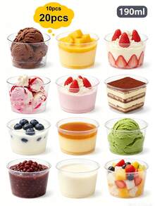 10pcs/20pcs Large Round Transparent Plastic Mousse Cups 190ml, Party Dessert Cups, Birthday Cake Cups, Colorless Disposable, Suitable For Chilled Beverages, Pudding, Desserts, Smoothies, Etc. - White - View 2