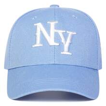 1 buah Topi Baseball Pria Bordir Huruf NEW YORK, Topi Kasual Pelindung Matahari yang Dapat Diatur, Cocok untuk Musim Semi dan Gugur, Perjalanan, Wisata, Pantai, Pesta - langit biru - View 2