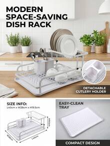 Double-Layer Dish Rack, Kitchen Countertop Organizer, Multi-Functional Cutlery Rack With Drip Tray And Chopstick Holder, Large Capacity Dish Rack, Essential For Home Kitchen Organization, Available In Black And White. - Black - View 2