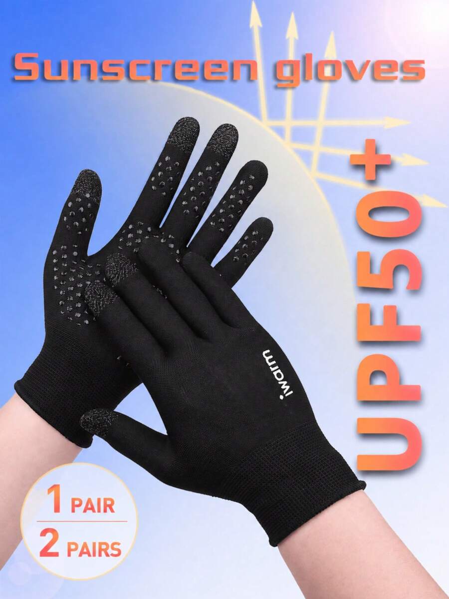 2 Pairs Letter Pattern Touchscreen Gloves, Unisex Full Finger Gloves, Sun Protection, Anti-Slip, Windproof, Waterproof, Warm, Breathable, Spring/Autumn Driving, Cycling, Motorcycle, Outdoor Sports Fashion Gloves Gift