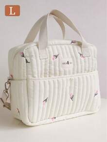 1pc Portable Mummy Bag, Cute Embroidered Maternity Backpack Shoulder Crossbody Bag For Girl - Beige Tulips - View 2