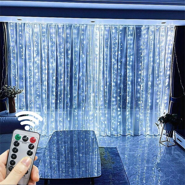 Đèn LED dây treo trang trí 8 chế độ màu tạo không khí cho phòng khách, phòng ngủ, bếp, sân vườn, rèm cửa, trang trí sinh nhật, nhà bếp, đèn dây fairy, đèn dây ngoài trời, trang trí lễ hội, tiệc, đám cưới, cắm trại, trang trí tường nền, điều khiển từ xa, dùng nguồn USB