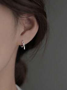 1 Pair Twisted Rope Knot Earrings For Women, Unique Niche Design, Fashionable Elegant Style, Exquisite Ear Jewelry Suitable For Daily Commute, Dating And Party - Silver - View 7