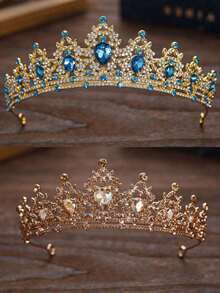 1 pieza Accesorio de cabello de corona de aleación dorada de moda, perfecto para bodas y fiestas de mujeres (sin caja de embalaje) Tocado - Dorado - Ver 12