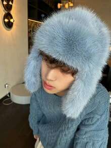 1pc Unisex Fluffy Faux Fur Trapper Hat, Warm Ear Flap Cap, Suitable For Hiking, Skiing, Daily Wear, Party/Holiday/Valentine's Day Gift - Multicolor - View 16