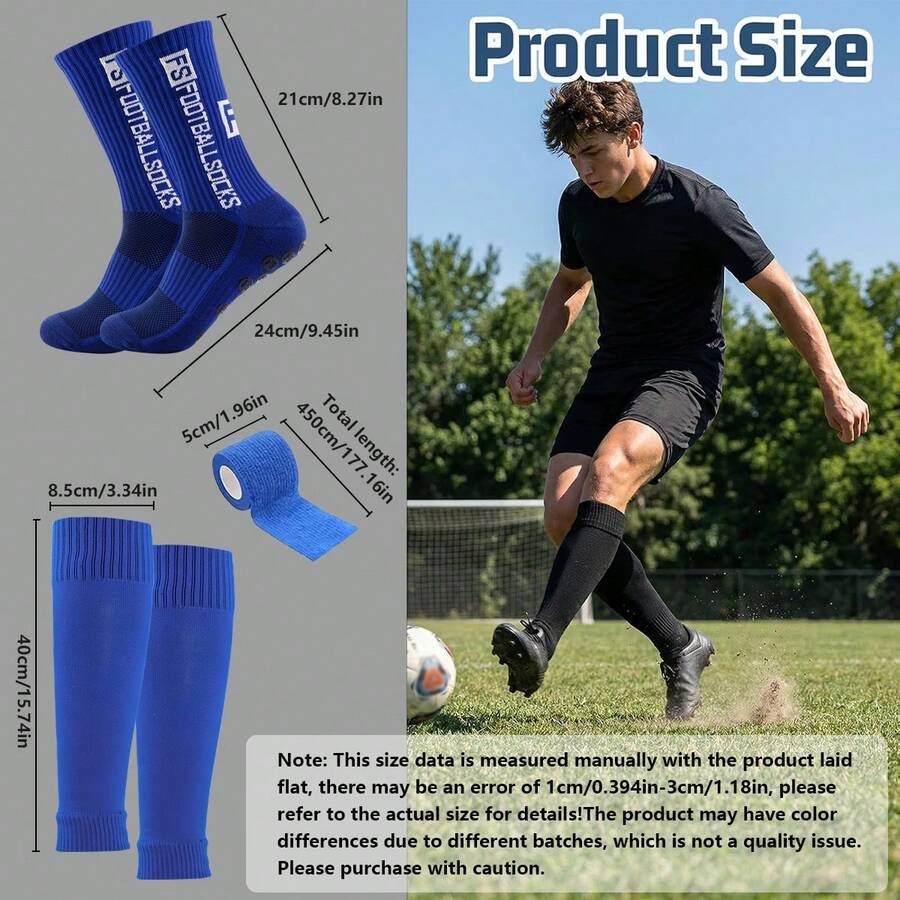 1 Set Match Equipment Kit (Grip Football Leg Warmers + Sock Sleeves + Sports Bandage), Durable And Wear-Resistant, High-Quality Fabric - Multicolor - View 1