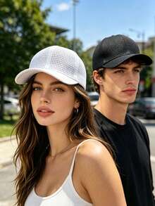 1pc/2pcs Unisex Baseball Cap, Polyester, Beach Vacation Travel Season Hat, Colorful Solid Color Hollow Out Summer Spring All Season Hat, Suitable For Business Trip Travel Street Decoration Baseball Cap - A - View 1